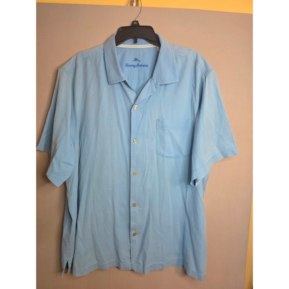 Tommy Bahama Mens XXL Light Blue Short Sleeve Silk Blend Camp Shirt